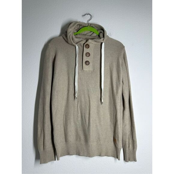 No Name Men’s Hooded 3 Buttons Drawstring Cotton Sweater Tan Size M - Picture 1 of 12